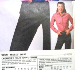 9099 SIMPLICITY 1979 LONG SLEEVE BUTTON YOKE SHIRT PATTERN 10-14,12-16